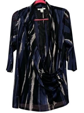 Kenneth Cole Black & Blue Abstract V-Neck Blouse - Size 1X